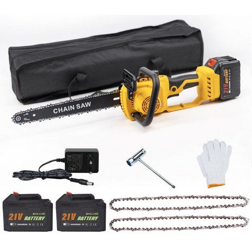 SHILONG 30cm 초고속 무선 전기톱 BLDC 고출력 전기톱 체인톱 6000mAh 배터리2개 풀세트+2개의 체인, 1세트