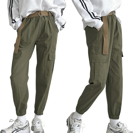 11 로로비 여성 코튼 카고 바지 허리 밴딩 9부 조거 팬츠