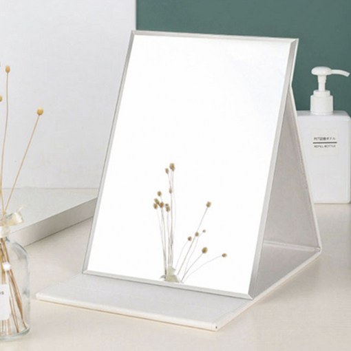 무다스 PU 커버 접이식 휴대용 탁상 거울 대형, 화이트