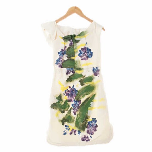 3485 오브제 화이트 프린팅 실크혼방 브러쉬페인팅플라워러플원피스 8294155