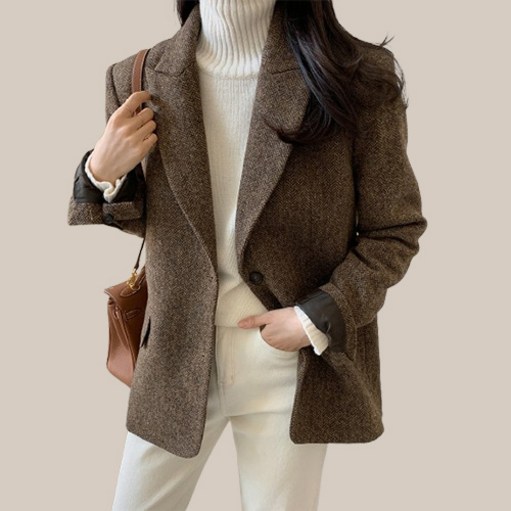 패션플로우 여성용 헤링본 단정한 오피스룩 정장 자켓