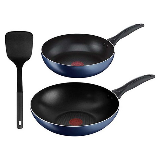 Tefal 特福 極巧系列 不沾鍋具3件組 B266S393, 26 公分深平底鍋 + 28 公分小炒鍋 + 鍋鏟, 藍色, 1組