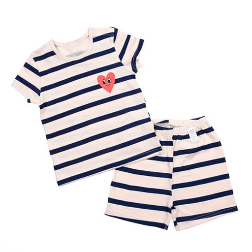 Maykids 童款橫條紋愛心印花五分袖家居服套裝
