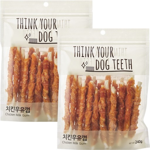 강아지 Think your dog teeth 스틱 치킨우유껌 240g 24p 치킨과 우유 혼합맛 2개 든든한 간식으로 강아지 이빨 건강 챙기기