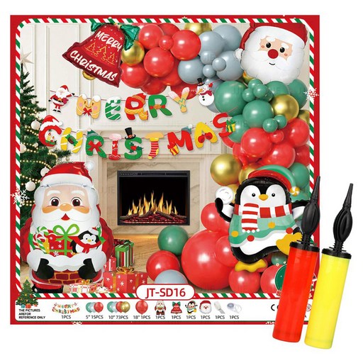 하트몽 크리스마스 파티 장식 산타풍선  손펌프 2종 세트