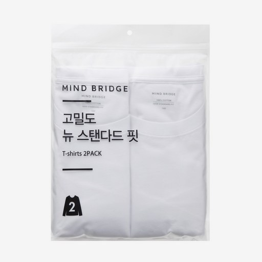 MIND BRIDGE 男女通用 高密度純棉長袖T恤 MATS0110 2件組, 白色 + 白色