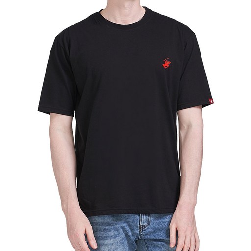 BEVERLY HILLS POLO CLUB 比佛利保羅 男女通用 經典刺繡標誌 透氣圓領短袖T恤 CPS9T00, 黑色