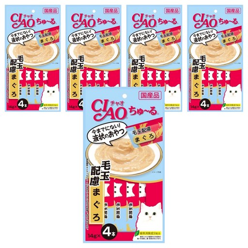 INABA CIAO 啾嚕 肉泥, 化毛配方 鮪魚, 56g, 5袋