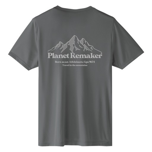 planet re:maker 中性款山脈印花短袖T恤, 深灰色