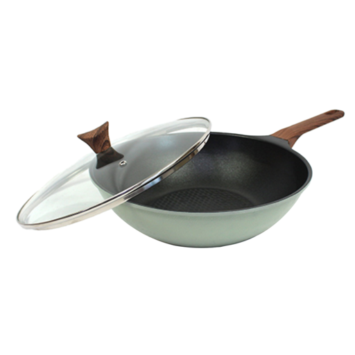 Kitchen-Art 平底IH炒鍋 時尚綠 附玻璃鍋蓋, 28cm, 1組