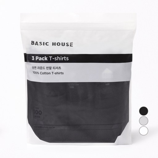 BASIC HOUSE 中性款純棉圓領短袖T恤組 HATS0101 3入, 黑色