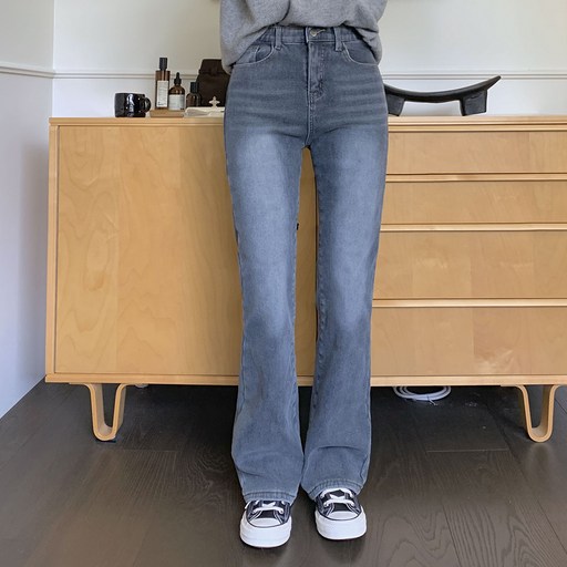 토마토팩토리 여성용 롱숏 기장 융털 기모 제라티 히든밴딩 세미 부츠컷 데님팬츠