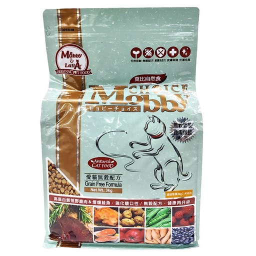 Mobby 莫比 全齡貓 愛貓無穀配方乾飼料, 1袋, 3kg, 鹿肉 + 鮭魚