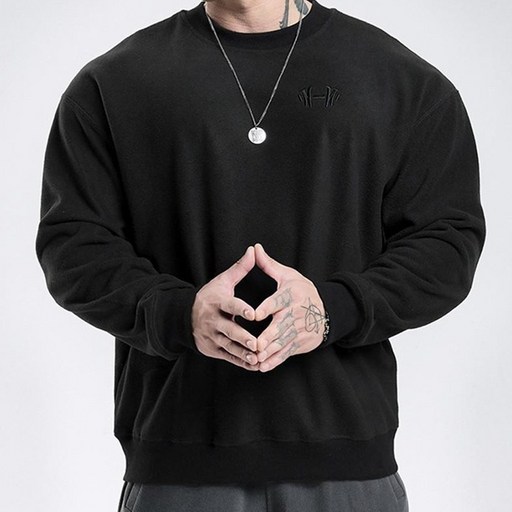 머슬핏 오버핏 몸이 좋아 보이는 맨투맨 기모 폴리스 라운드넥 오버핏