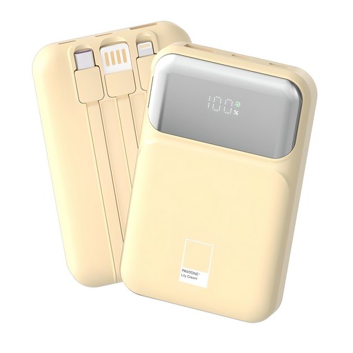 PGB-20 팬톤 PD 22.5W 초고속충전 대용량 케이블 일체형 미러 보조배터리 10000mAh Lily Cream