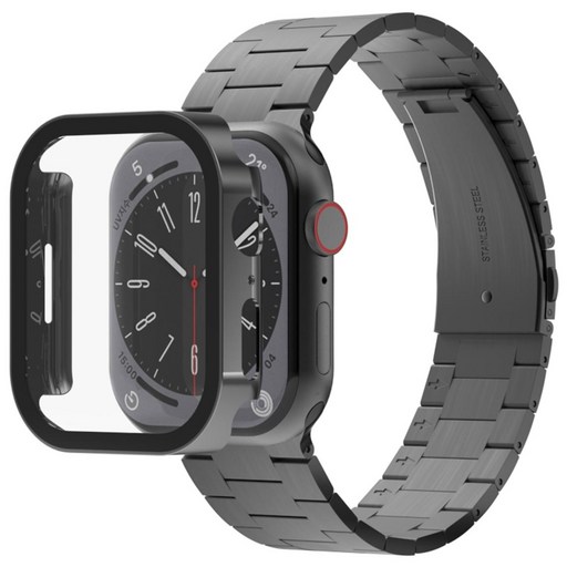 아이메이드잇 애플워치 호환 로이스 메탈 스트랩  풀커버 보호 일체형 케이스, 블랙