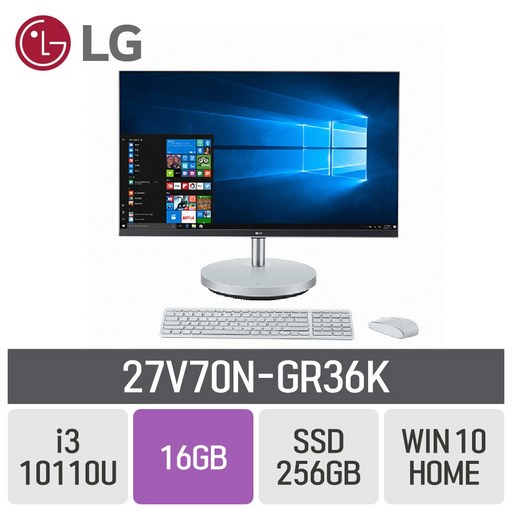 LG 일체형PC 27인치 27V70N-GR36K [22년형 윈11홈 기본탑재된제품으로 출고됩니다.], 27V70N-GR36K, 램16GB + SSD256GB + 윈10홈