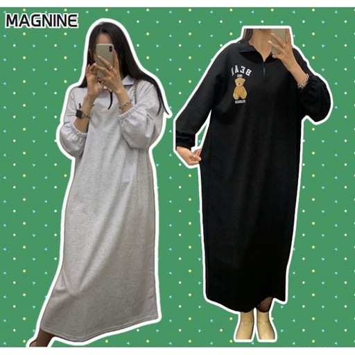 매그나인 여성 아노락 롱원피스 쭈리원피스 원피스트레이닝 곰돌이원피스 빅사이즈 맥시 롱 임산부 원피스
