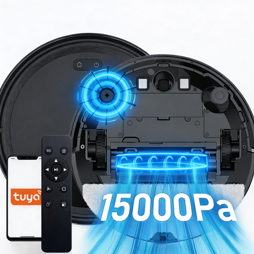 2026최신버전 물걸레겸용 로봇청소기,15000Pa 강력모터,6400mAh,전용 앱 원격제어  금지구역 설정  구역 집중 청소  자동 충전,1년 AS 보증