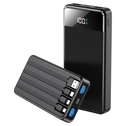 일체형 보조배터리 고속충전 30000mAh 대용량 PD 22.5W QC3.0 잔량표시+ 4개 케이블 멀티단자