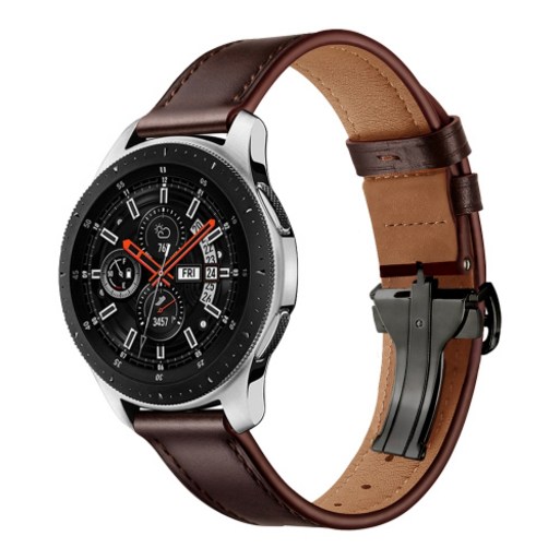 엔인원 갤럭시워치 호환 가죽 스트랩 싱글폴딩 디버클 시계줄 20mm, 블랙 디버클  다크브라운 스트랩20mm