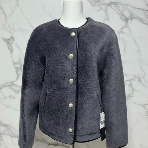 ONEPICKTEM 여성 100 리얼 양모 리얼 양가죽 노카라 클래식 자켓