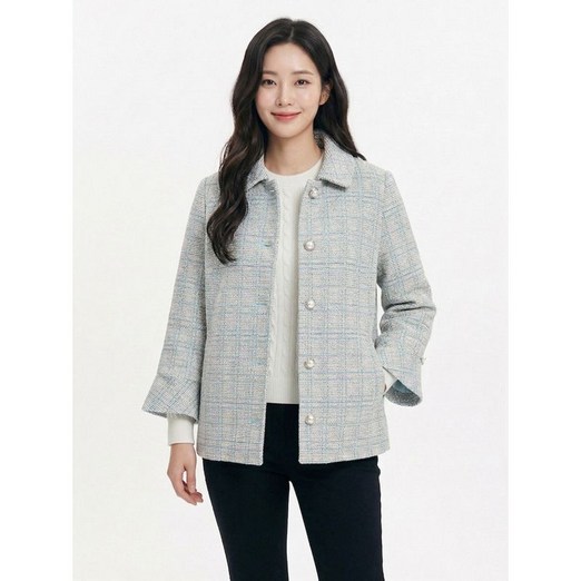 크로커다일레이디 블루 스트레치 스탠카라 트위드 자켓 CLCMJK101