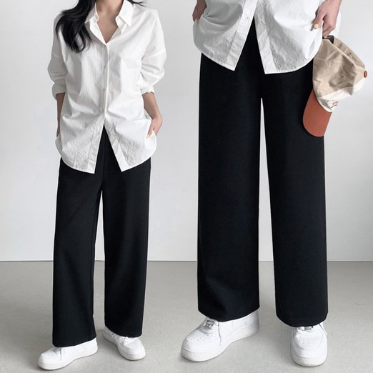 11 퍼스트클로 여성 빅사이즈 스판 밴딩 와이드 팬츠 슬랙스 바지 사계절용 2장