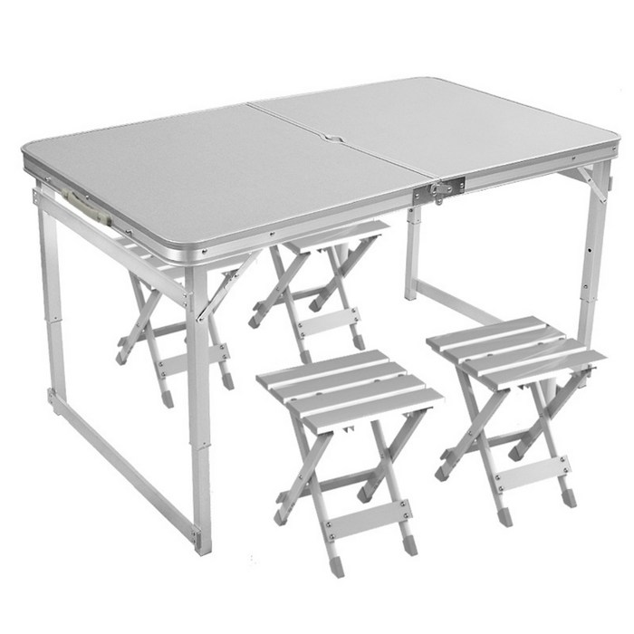 캠핑용 접이식 테이블 의자 4인 세트, 실버 4