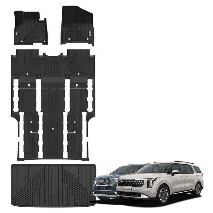 3W에코라이너 TPE 카매트 카니발 KA4 9인승 1열  2열  3열  4열 세트, 블랙, 하이브리드 2023