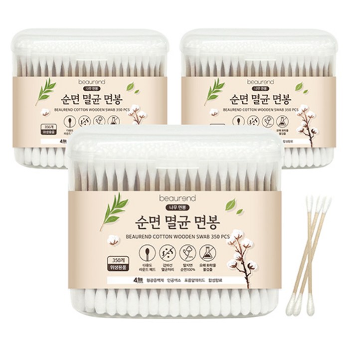 뷰렌드 순면 멸균 나무 면봉, 3개, 350개입 뷰렌드 순면 멸균 나무 면봉, 3개, 350개입