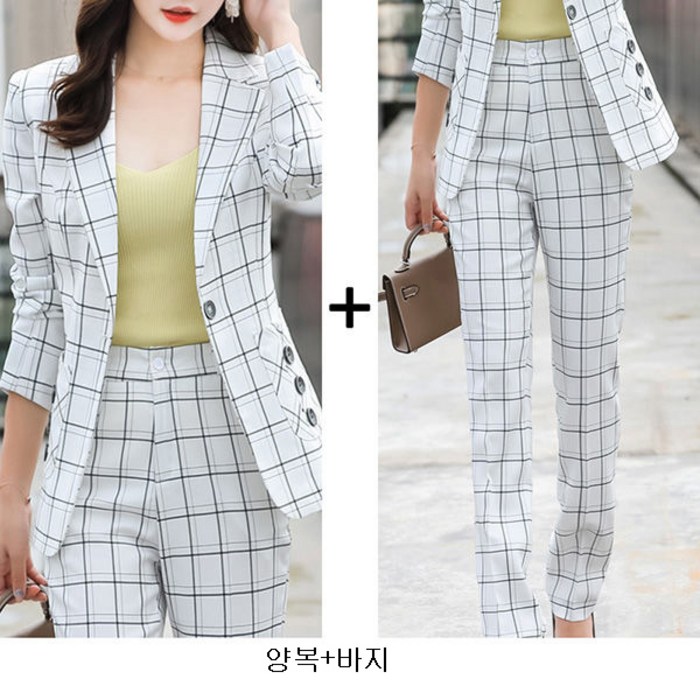 잔향 체크 정장세트 여춘추신상 OL정장패션 나이저감 캐주얼 워크웨어 nvxifu