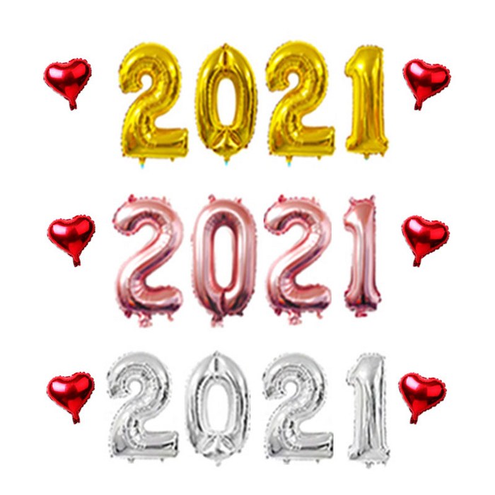 신년 새해 송년회 파티 풍선 세트 2021숫자 풍선 미니 하트 풍선, 로즈골드대