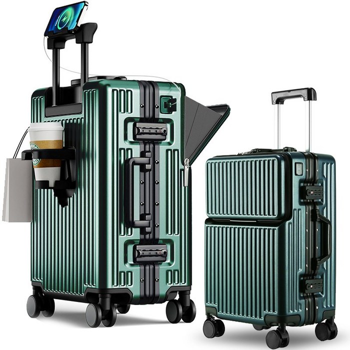 3년AS REGESY 캐리어 알루미늄프레임 경량화 저소음 360도 회전 브레이크 휠 USB 충전포트 컵홀더 핸드폰 거치대 중대형 여행용 기내용 캐리어