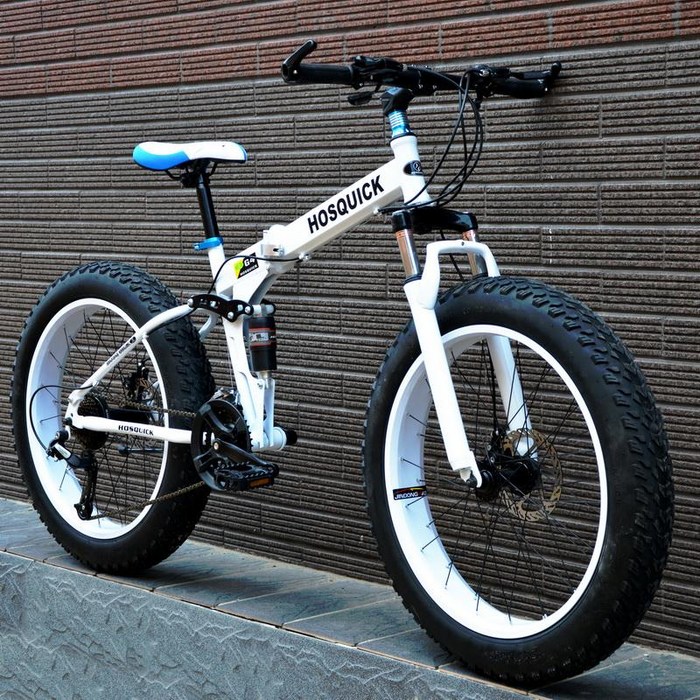 풀샥 자전거 MTB 엠티비 접이식 입문용 바퀴큰 팻바이크 출퇴근, 26인치, 27단 화이트 눈 선물 가방
