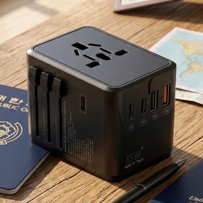 소프트엣지 고속충전 PD65W 해외 여행용 멀티어댑터, 1개, 65W블랙