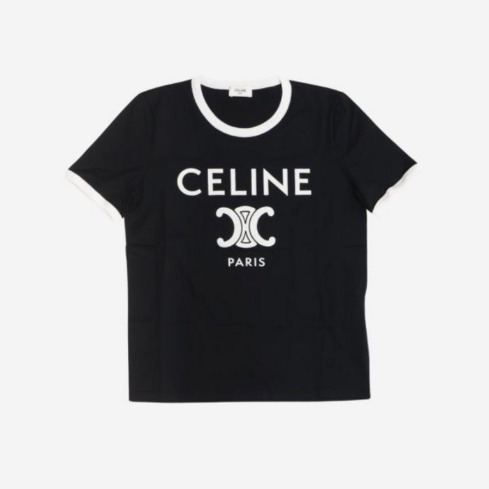 [정품아닐시3배보상] W 셀린느 코튼 저지 파리 티셔츠 블랙 화이트 W Celine Paris T-Shirt in Cotton Jersey Black