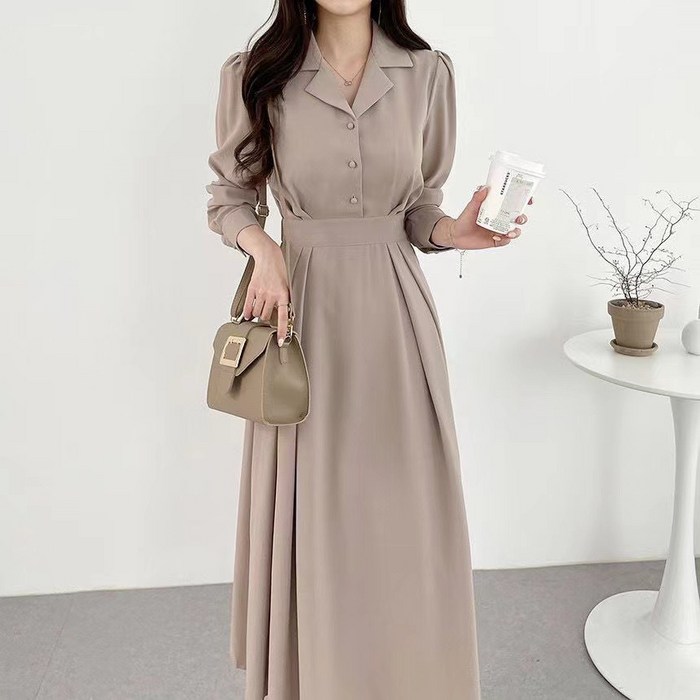 여성용 긴팔 A라인 플레어 하객룩 롱 원피스 Onepiece dress D2937