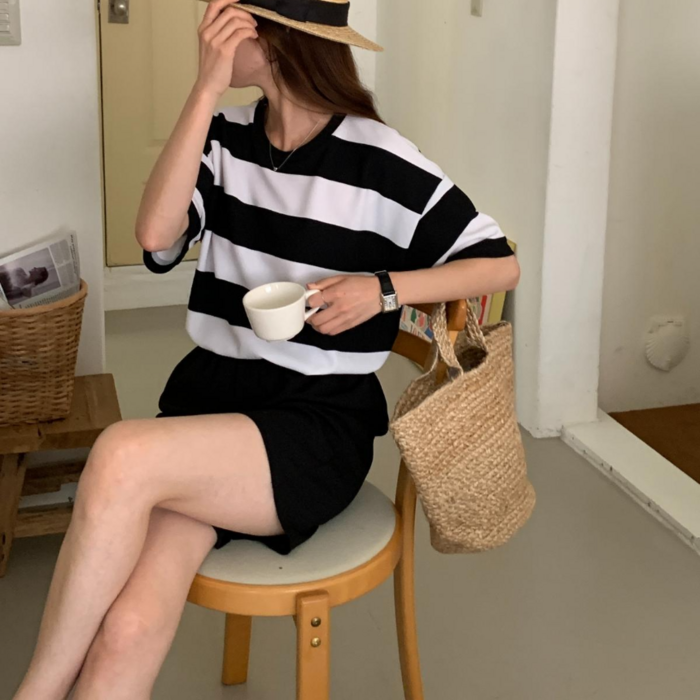 디딕 여름 가로줄무늬 반팔반바지세트 국내생산