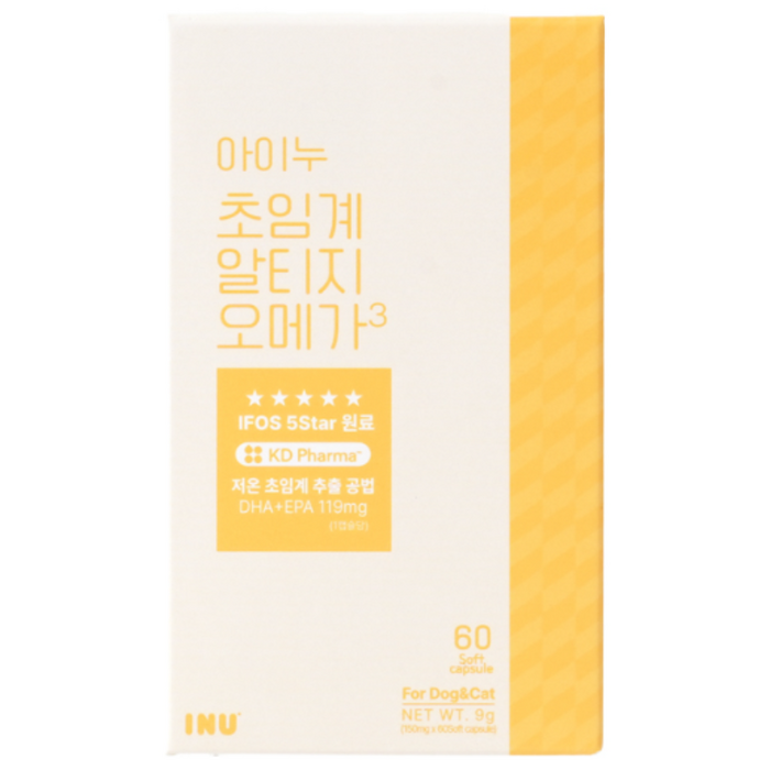 아이누초임계알티지오메가3 60캡슐 80순도 강아지 고양이 관절 피부 눈, 60정, 오메가3, 1개