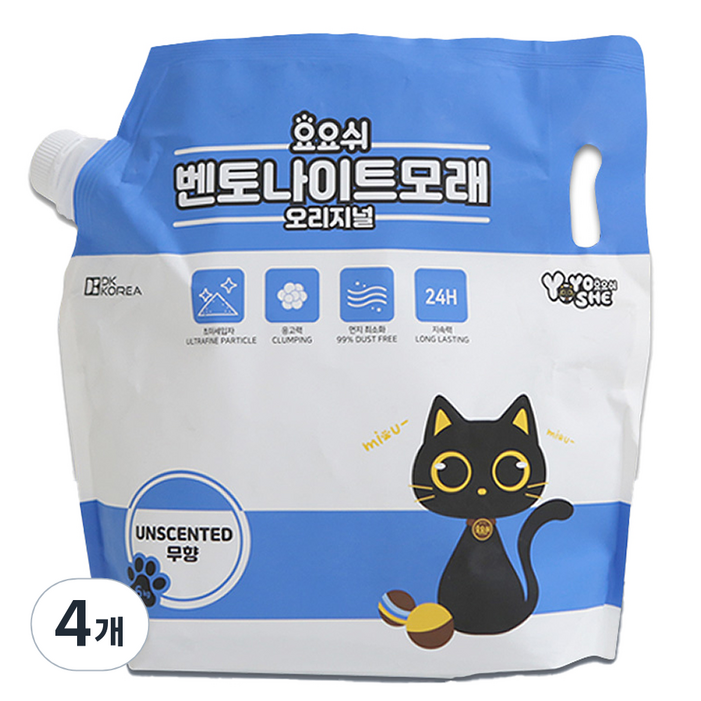 요요쉬 응고형 고양이 벤토나이트 모래 오리지널, 6kg, 4개, 무향