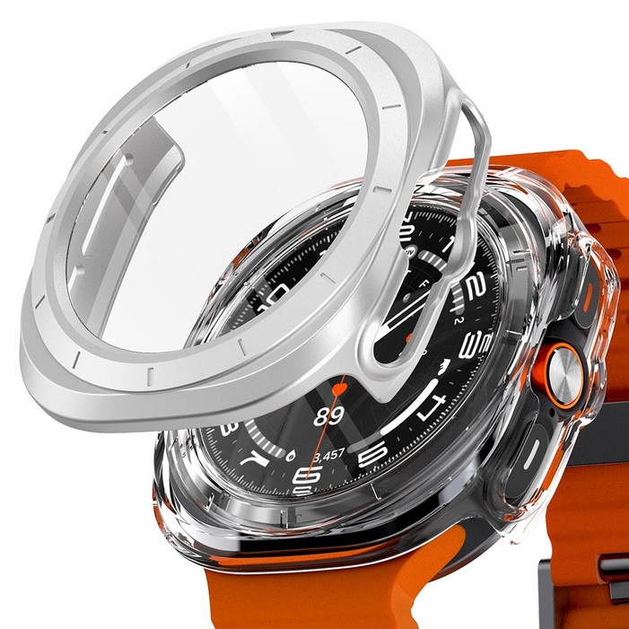 구스페리 갤럭시워치 풀커버 강화유리 하드 케이스 2종 세트, 실버투명, 2개