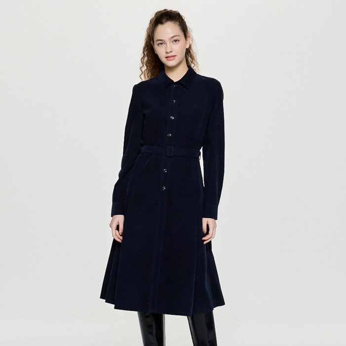 헤지스 여성용 벨티드 코듀로이 긴팔 원피스