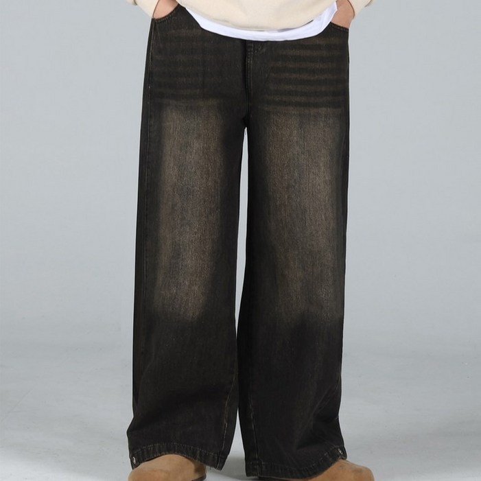 주식회사 이황에프엔씨 남성용 롱기본숏 기장 사이드턱 벌룬 데님 밴딩 와이드 청바지 66831