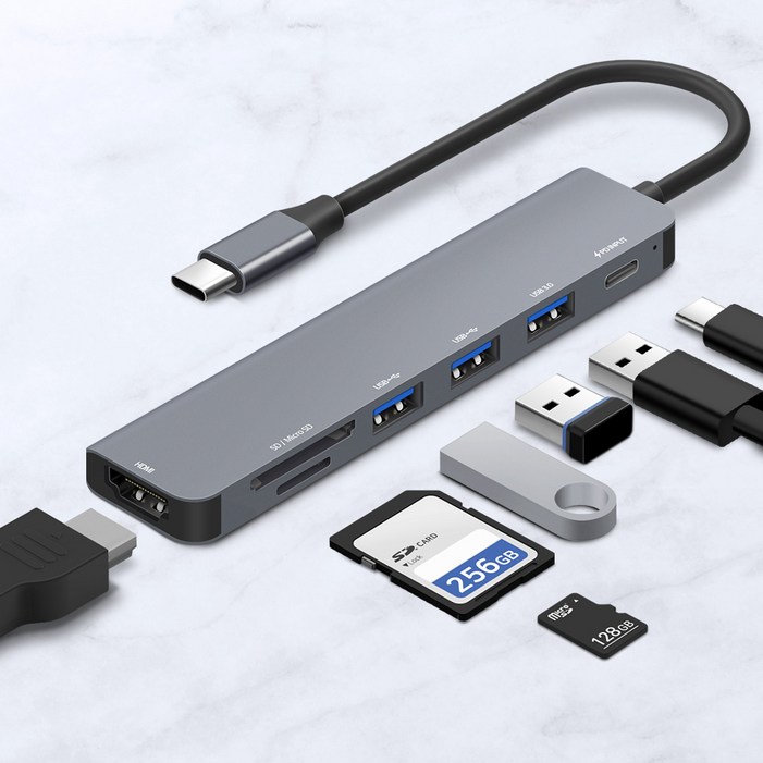 홈플래닛 7포트 USB3.0 멀티허브 DEX미러링 USB3 타입C HDMI SDMSD HUB7CL