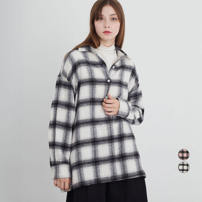 ELLE PARIS 루즈핏 체크 플라넬 셔츠