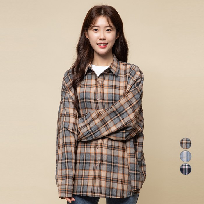 캐럿 여성 루즈핏 체크 플란넬 셔츠