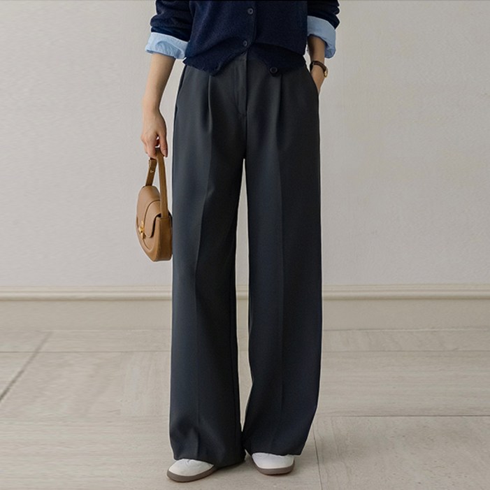 여성용 숏기본롱 기장 포튼 히든밴딩 핀턱 슬랙스 와이드 53SL678