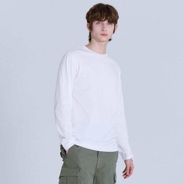 베이직하우스 통기성 순면 20수 고밀도 릴렉스핏 라운드넥 긴팔 티셔츠 2종 세트