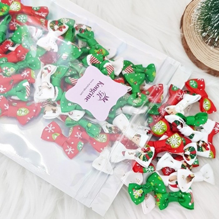 50개 3색 산타 크리스마스 선물포장리본 미니 완성리본 장식리본 트리 선물 장식